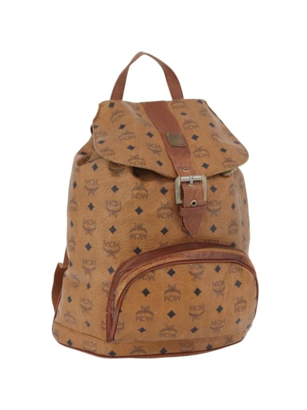 MCM Vicetos Logogram Backpack PVC Leather Brown Gold